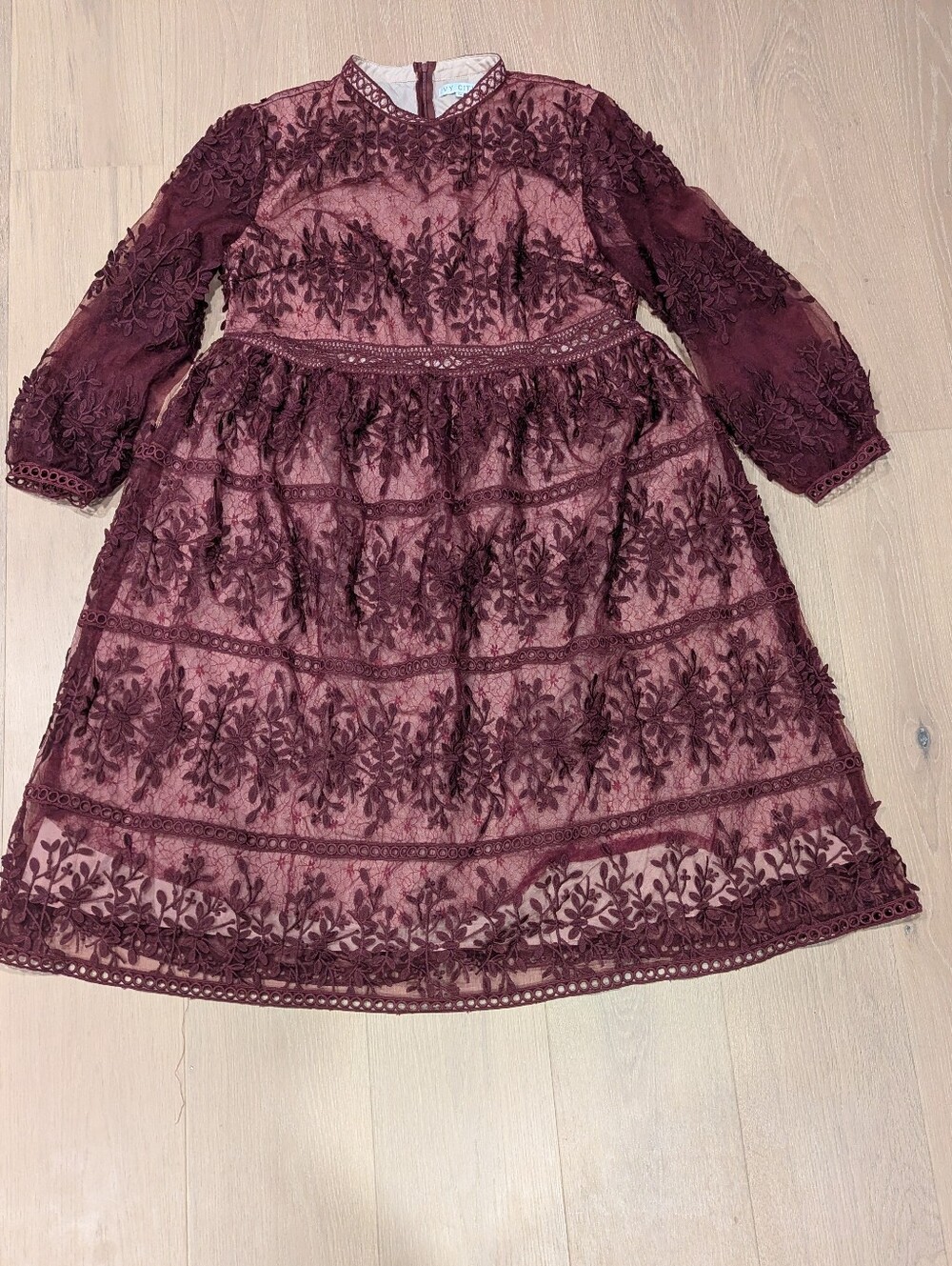 Burgundy Floral Lace Dress Fall Wedding Guest